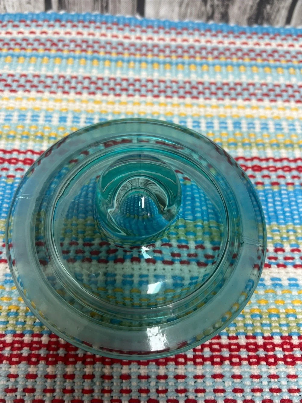 The Pioneer Woman “Cassie” glass embossed canister-small 33oz- 5”x5.75”- Teal